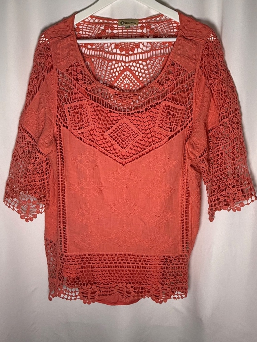 Democracy Women's Coral Crochet Lace Layered Tank Blouse Boho Top XL